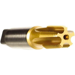 Emuge - 2 - 11-1/2 NPTF Thread, 7 Flute Standard Pipe Tap - 4-1/2" OAL, 1-3/4" Thread Length, 1-7/8" Shank Diam, TiN Finish, Cobalt - Exact Industrial Supply