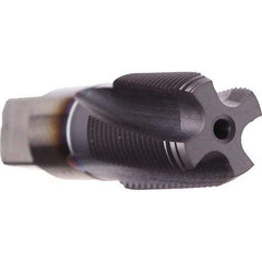 Emuge - 2 - 11-1/2 NPT, 10° Helix, 6 Flutes, TiCN Finish, Cobalt, Spiral Flute Pipe Tap - Right Hand Flute, 1-3/4" Thread Length, 1-13/32" Square Size, Series KEG - Exact Industrial Supply