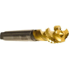 Emuge - M22x2.50 Metric 4 Flute 6H Modified Bottoming Spiral Flute Tap - Cobalt, TiN Finish, 140mm OAL, Right Hand Flute, Right Hand Thread, Series Enorm - Apex Tool & Supply