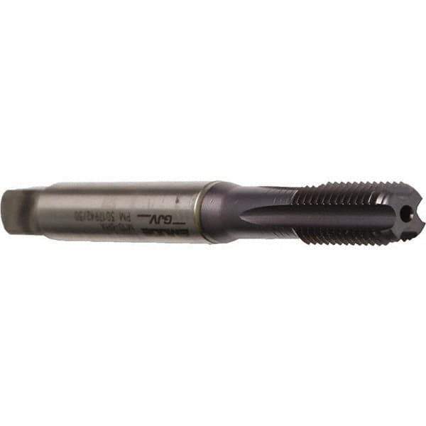 Emuge - M8x1.25 Metric Coarse 6HX 4 Flute TiCN Finish Cobalt Straight Flute Machine Tap - Modified Bottoming, Right Hand Thread, 90mm OAL, 20mm Thread Length, Oversize, Through Coolant - Apex Tool & Supply