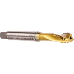 Emuge - 1/4-20 UNC 3 Flute 2BX Modified Bottoming Spiral Flute Tap - Cobalt, TiN Finish, 3.15" OAL, Right Hand Flute, Right Hand Thread, Series Rekord D - Exact Industrial Supply