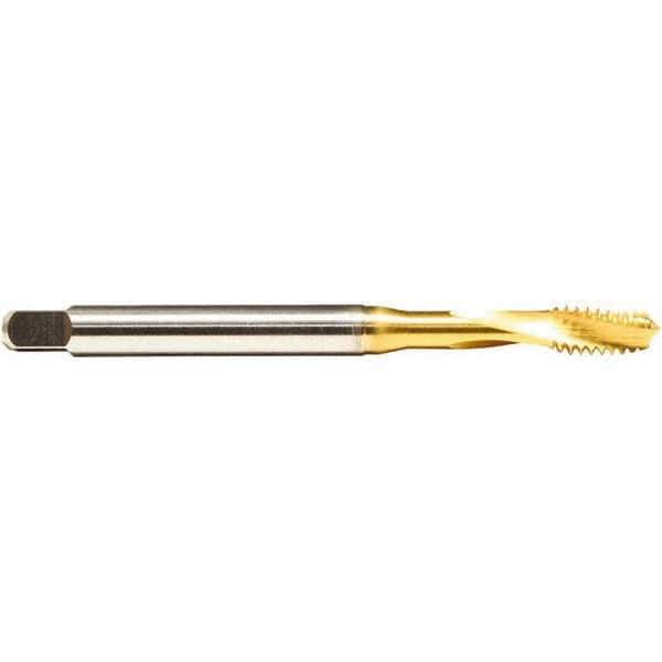 Emuge - 5/16-18 UNC 3 Flute 2BX Modified Bottoming Spiral Flute Tap - Cobalt, TiN Finish, 3.543" OAL, Right Hand Flute, Right Hand Thread, Series Rekord D - Apex Tool & Supply