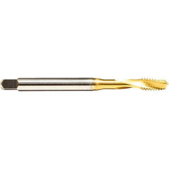 Emuge - 5/16-18 UNC 3 Flute 2BX Modified Bottoming Spiral Flute Tap - Cobalt, TiN Finish, 3.543" OAL, Right Hand Flute, Right Hand Thread, Series Rekord D - Apex Tool & Supply