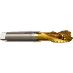 Emuge - #5-44 UNF 3 Flute 2B Modified Bottoming Spiral Flute Tap - Cobalt, TiN Finish, 2.205" OAL, Right Hand Flute, Right Hand Thread, Series Rekord D - Exact Industrial Supply
