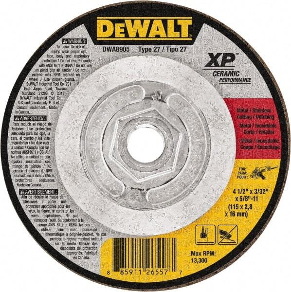 DeWALT - 24 Grit, 4-1/2" Wheel Diam, Type 27 Depressed Center Wheel - Coarse/Medium Grade, Ceramic, N Hardness, 13,300 Max RPM - Apex Tool & Supply