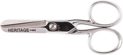 Heritage Cutlery - 1-1/2" LOC, 4-1/4" OAL Chrome Plated Standard Scissors/Shears - Right Hand, Steel Straight Handle, For Heavy Patterns, Layers of Material, Materials with Pins - Apex Tool & Supply