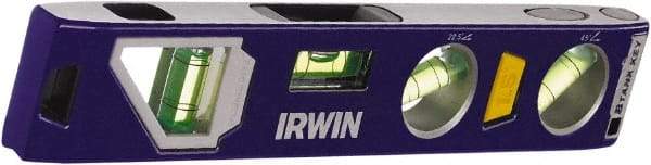 Irwin - Magnetic 9" Long 4 Vial Torpedo Level - Aluminum/Die Cast, Blue, 1 22.5°, 1 45°, 1 Level & 1 Plumb Vials - Apex Tool & Supply