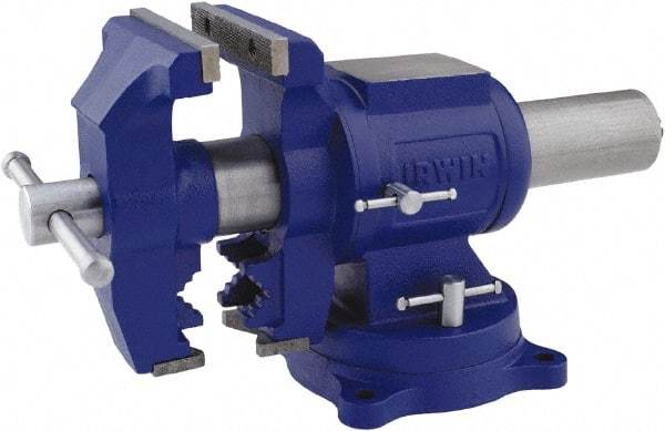 Irwin - 5" Jaw Width, 4-57/64" Opening Capacity, 3" Throat Depth, Steel Swivel Bench Vise - Bolt Down Base Attachment, Anvil - Apex Tool & Supply