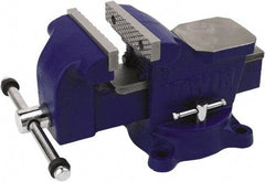 Irwin - 4" Jaw Width, 3" Opening Capacity, 2-13/64" Throat Depth, Steel Swivel Bench Vise - Bolt Down Base Attachment, Anvil - Apex Tool & Supply