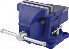 Irwin - 4" Jaw Width, 3" Opening Capacity, 2-3/8" Throat Depth, Steel Swivel Bench Vise - Bolt Down Base Attachment, Anvil - Apex Tool & Supply