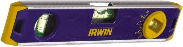 Irwin - Magnetic 9" Long 3 Vial Torpedo Level - Aluminum, Blue, 1 Level, 1 Plumb & 1 Vari-Pitch Vials - Apex Tool & Supply