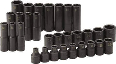 SK - 30 Piece 1/2" Drive Standard Deep Impact Socket Set - 6 Points, 8 to 24mm, Metric Measurement Standard - Apex Tool & Supply