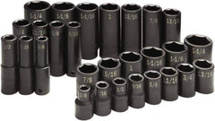 SK - 28 Piece 1/2" Drive Standard Deep Impact Socket Set - 6 Points, 3/8 to 1-1/4", Inch Measurement Standard - Apex Tool & Supply