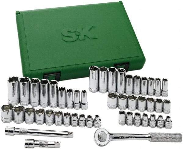 SK - 49 Piece 3/8" Drive Standard Deep Socket Set - 6 Points, 1/4 to 7/8", 6 to 19mm, Inch/Metric Measurement Standard - Apex Tool & Supply
