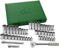 SK - 49 Piece 3/8" Drive Standard Deep Socket Set - 6 Points, 1/4 to 7/8", 6 to 19mm, Inch/Metric Measurement Standard - Apex Tool & Supply