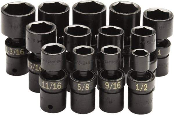 SK - 13 Piece 1/2" Drive Standard Impact Socket Set - 6 Points, 1/2 to 1-1/4", Inch Measurement Standard - Apex Tool & Supply