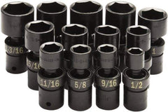 SK - 13 Piece 1/2" Drive Standard Impact Socket Set - 6 Points, 1/2 to 1-1/4", Inch Measurement Standard - Apex Tool & Supply