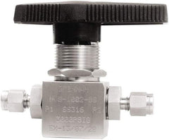 Brennan - 1/8" Pipe, Tube End Connections, Stainless Steel, Inline, Two Way Flow, Instrumentation Ball Valve - 3,000 psi WOG Rating, Nylon Handle, PTFE Seal, PFA Seat, Swaglok SS-41GS2 - Apex Tool & Supply