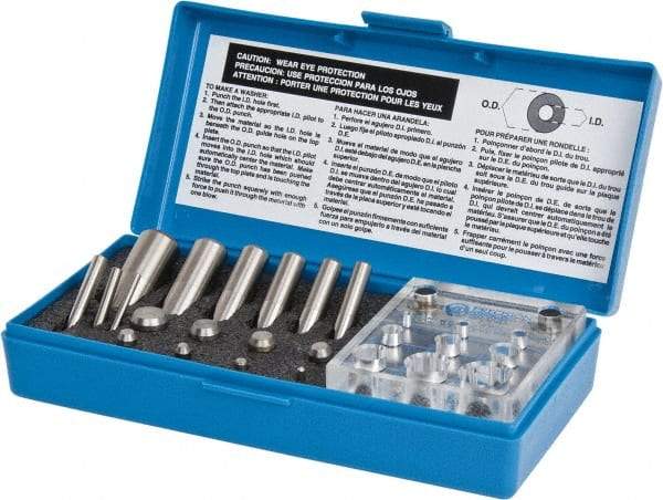 Precision Brand - 1/8 to 3/4 Inch Diameter Shim Punch and Die Set - 1/8, 3/16, 1/4, 5/16, 3/8, 7/16, 1/2, 5/8 and 3/4 Inch Diameter, 9 Piece - Apex Tool & Supply