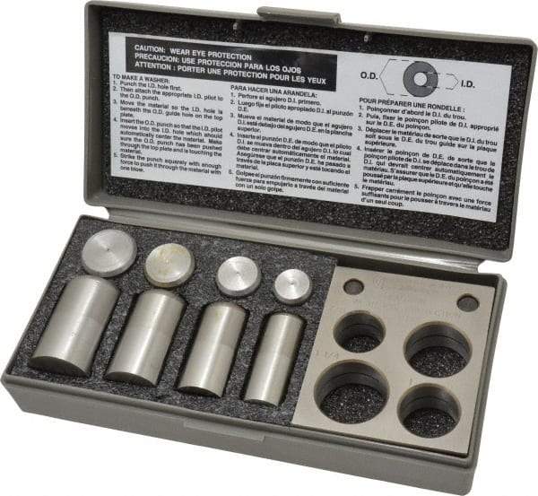 Precision Brand - 7/8 to 1-1/4 Inch Diameter Shim Punch and Die Set - 7/8, 1, 1-1/8 and 1-1/4 Inch Diameter, 4 Piece - Apex Tool & Supply