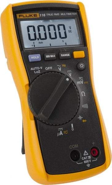 Fluke - 116, CAT III, 600 VAC/VDC, Digital True RMS Auto Ranging Manual Ranging Multimeter - Measures Voltage, Capacitance, Resistance, Temperature - Apex Tool & Supply