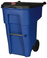 Rubbermaid - 65 Gal Blue Rectangle Trash Can - Polyethylene, 41.8" High x 32.3" Long x 25.3" Wide - Apex Tool & Supply