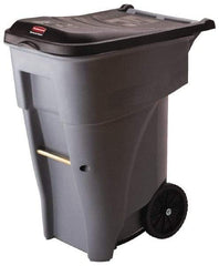 Rubbermaid - 65 Gal Gray Rectangle Trash Can - Polyethylene, 41.8" High x 32.3" Long x 25.3" Wide - Apex Tool & Supply