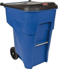 Rubbermaid - 95 Gal Blue Rectangle Trash Can - Polyethylene, 45.6" High x 35.4" Long x 27.3" Wide - Apex Tool & Supply