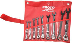 Proto - 9 Piece, 9/32" to 3/4", 12 Point Combination Wrench Set - Inch Measurement Standard, Black/Chrome Finish, Comes in Pouch - Apex Tool & Supply