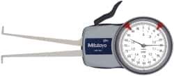Mitutoyo - 0.8 to 1.6" Inside Dial Caliper Gage - 0.0005" Graduation, 0.0015" Accuracy, 3.3" Leg Length, 0.26" Deep x 0.06" Wide Groove, Ball Contact Points - Apex Tool & Supply