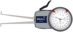 Mitutoyo - 0.8 to 1.6" Inside Dial Caliper Gage - 0.0005" Graduation, 0.0015" Accuracy, 3.3" Leg Length, 0.26" Deep x 0.06" Wide Groove, Ball Contact Points - Apex Tool & Supply