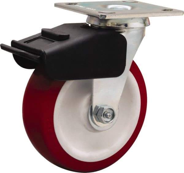 Hamilton - 6" Diam x 2" Wide x 7-1/2" OAH Top Plate Mount Swivel Caster - Polyurethane Mold on Polypropylene, 850 Lb Capacity, Straight Roller Bearing, 4 x 4-1/2" Plate - Apex Tool & Supply