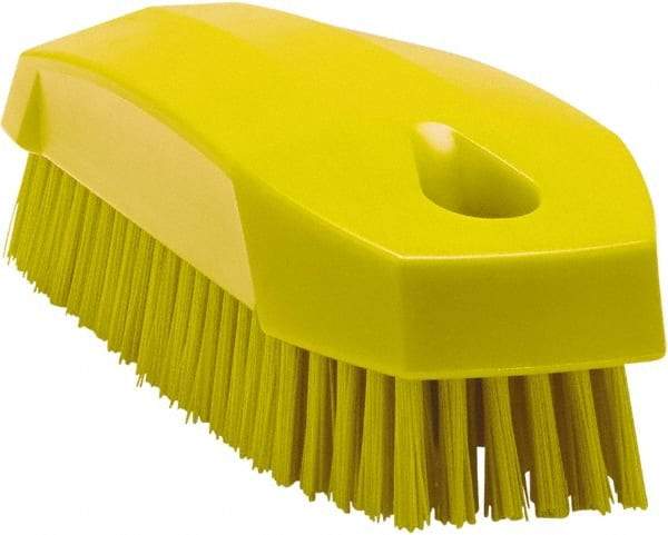 Vikan - 0.7" Bristle Length, Polyester Scrub Brush - 1-1/2" Wide Head, 4-1/2" OAL, Yellow, Polypropylene Block - Apex Tool & Supply