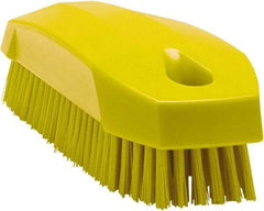 Vikan - 0.7" Bristle Length, Polyester Scrub Brush - 1-1/2" Wide Head, 4-1/2" OAL, Yellow, Polypropylene Block - Apex Tool & Supply