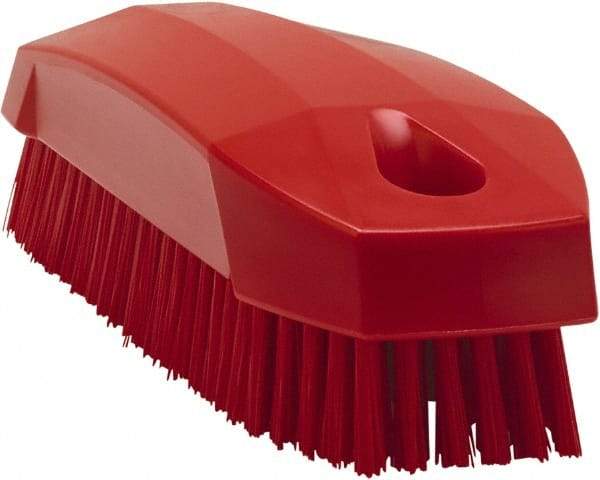 Vikan - 0.7" Bristle Length, Polyester Scrub Brush - 1-1/2" Wide Head, 4-1/2" OAL, Red, Polypropylene Block - Apex Tool & Supply