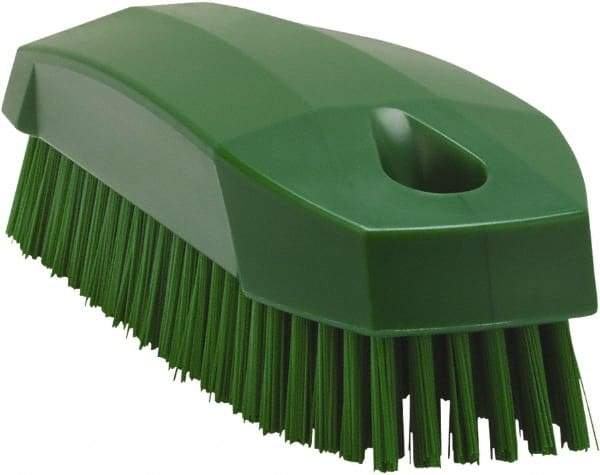 Vikan - 0.7" Bristle Length, Polyester Scrub Brush - 1-1/2" Wide Head, 4-1/2" OAL, Green, Polypropylene Block - Apex Tool & Supply