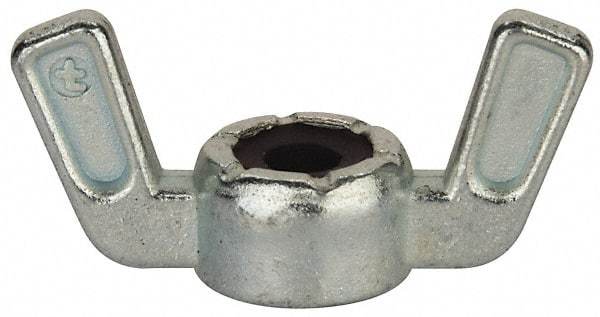 Value Collection - #10-24 UNC, Zinc Plated, Zinc Alloy Nylon-Insert Locking Wing Nut - Grade 2, 1.031" Wing Span, 1/2" Wing Span - Apex Tool & Supply
