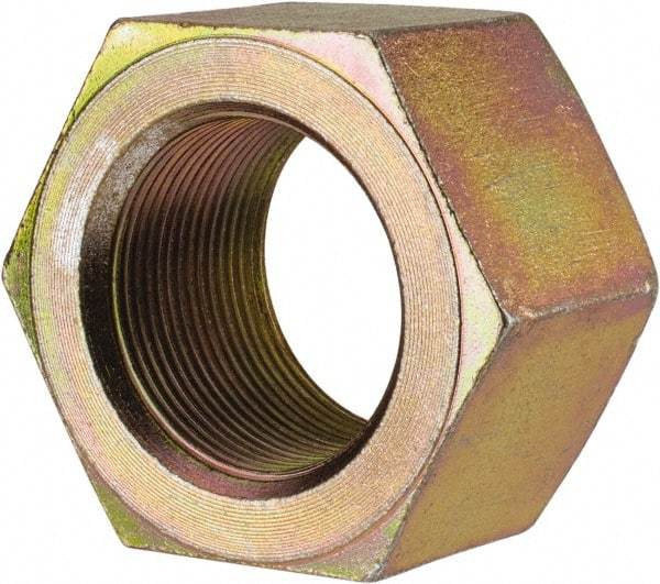 Value Collection - 1-3/4 - 12 UN Steel Right Hand Hex Nut - 2-3/4" Across Flats, 1-1/2" High, Zinc Yellow Dichromate Finish - Apex Tool & Supply