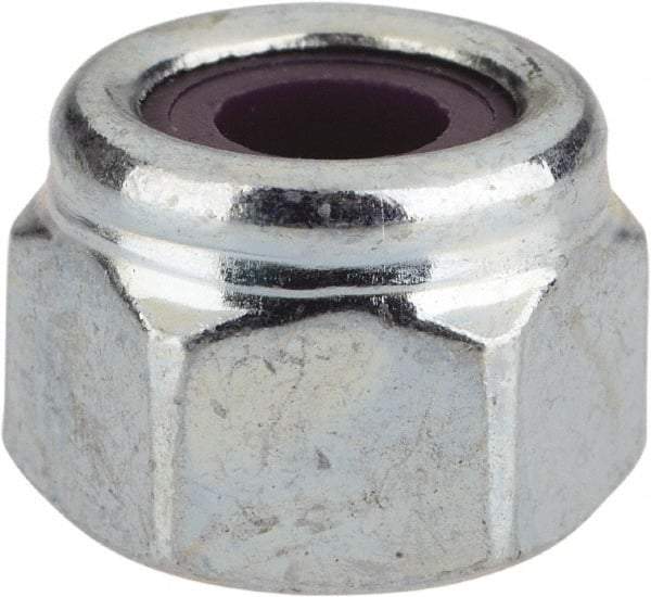 Value Collection - 1/4-20 UNC Grade 2 Heavy Hex Lock Nut with Nylon Insert - 1/2" Width Across Flats, 3/8" High, Zinc-Plated Finish - Apex Tool & Supply
