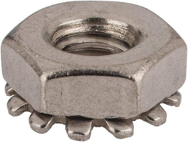 Value Collection - #10-24, 5/32" High, Uncoated, Stainless Steel Hex Nut with External Tooth Washer - 13/32" Washer Diam, 3/8" Width Across Flats, Grade 18-8 - Apex Tool & Supply