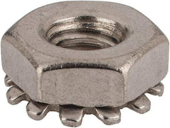 Value Collection - #10-24, 5/32" High, Uncoated, Stainless Steel Hex Nut with External Tooth Washer - 13/32" Washer Diam, 3/8" Width Across Flats, Grade 18-8 - Apex Tool & Supply