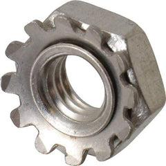 Value Collection - #10-32, 5/32" High, Uncoated, Stainless Steel Hex Nut with External Tooth Washer - 13/32" Washer Diam, 3/8" Width Across Flats, Grade 18-8 - Apex Tool & Supply