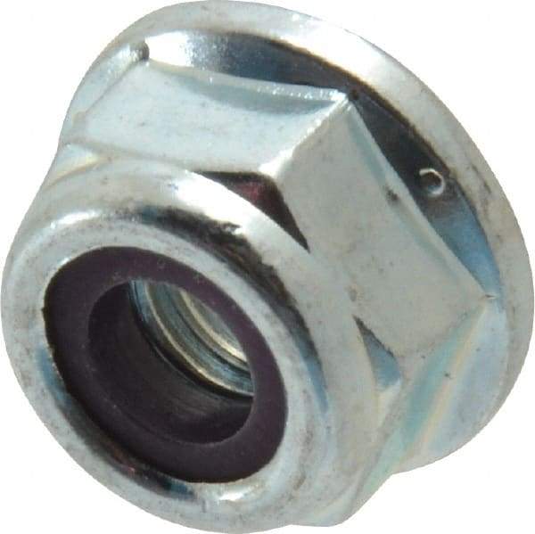 Value Collection - 1/4-20 UNC Grade 2 Hex Flange Lock Nut with Nylon Insert - 7/16" Width Across Flats, 5/16" High, Zinc-Plated Finish - Apex Tool & Supply