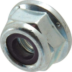 Value Collection - 1/4-20 UNC Grade 2 Hex Flange Lock Nut with Nylon Insert - 7/16" Width Across Flats, 5/16" High, Zinc-Plated Finish - Apex Tool & Supply