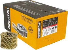Stanley Bostitch - 11 Gauge 0.12" Shank Diam 3-1/4" Long Framing Nails for Power Nailers - Steel, Yellow Zinc Finish, Smooth Shank, Coil Wire Collation, Round Head, Diamond Point - Apex Tool & Supply