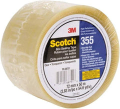 3M - 72mm x 50m Clear Rubber Adhesive Sealing Tape - Polyester Film Backing, 3.4 mil Thick, 67 Lb Tensile Strength, Series 355 - Apex Tool & Supply