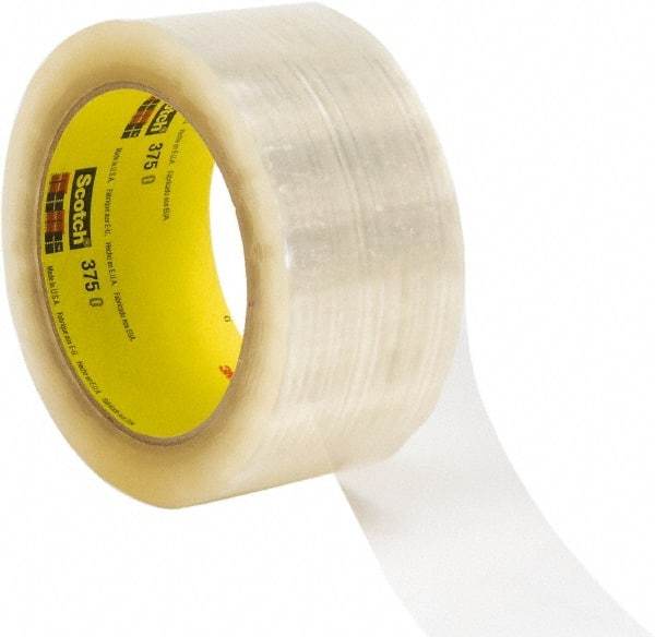 3M - 72mm x 914m Clear Rubber Adhesive Sealing Tape - Polypropylene Film Backing, 3.1 mil Thick, 35 Lb Tensile Strength, Series 375 - Apex Tool & Supply