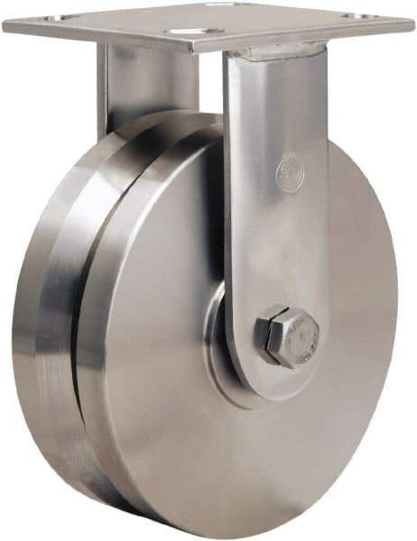 Hamilton - 6" Diam x 2" Wide, Stainless Steel Swivel Caster - 800 Lb Capacity, Top Plate Mount, 3-3/4" x 4-1/2" Plate, Delrin Bearing - Apex Tool & Supply