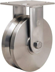 Hamilton - 6" Diam x 2" Wide, Stainless Steel Swivel Caster - 800 Lb Capacity, Top Plate Mount, 3-3/4" x 4-1/2" Plate, Delrin Bearing - Apex Tool & Supply
