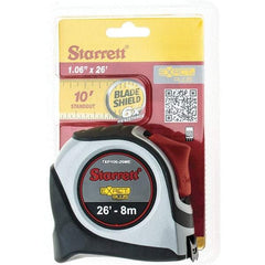 Starrett - 26' x 1-1/16" Yellow Blade Tape Measure - 1/16" & 1mm Graduation, S9 Graduation Style, Gray Case - Apex Tool & Supply